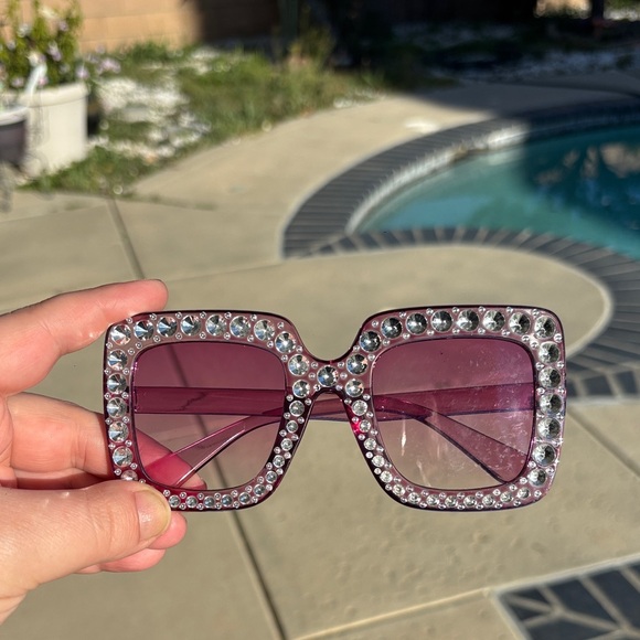 Accessories - Embellished Oversized Pink Sunglasses